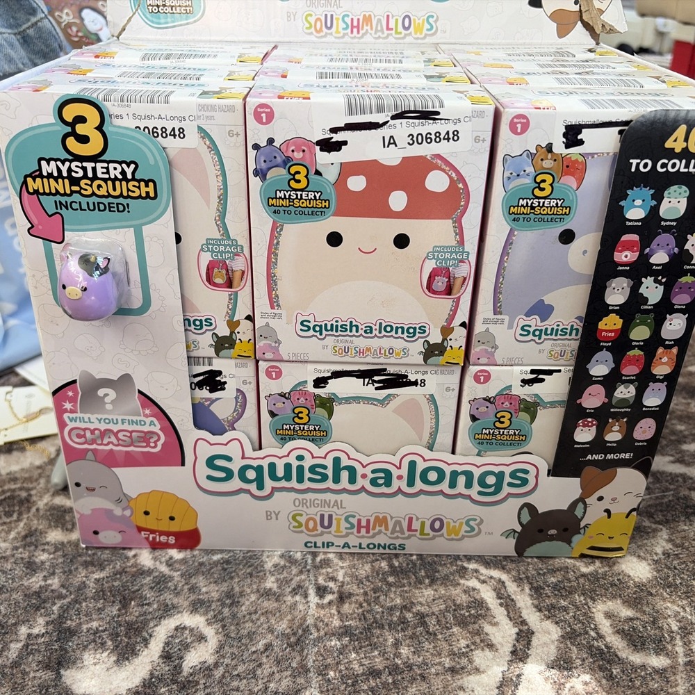 Squish a longs by squishmallows clip along series one full case of 24 unopened